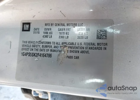 2015 Buick Verano Leather Group z USA, uszkodzony, nr VIN 1G4PS5SK2F4164786